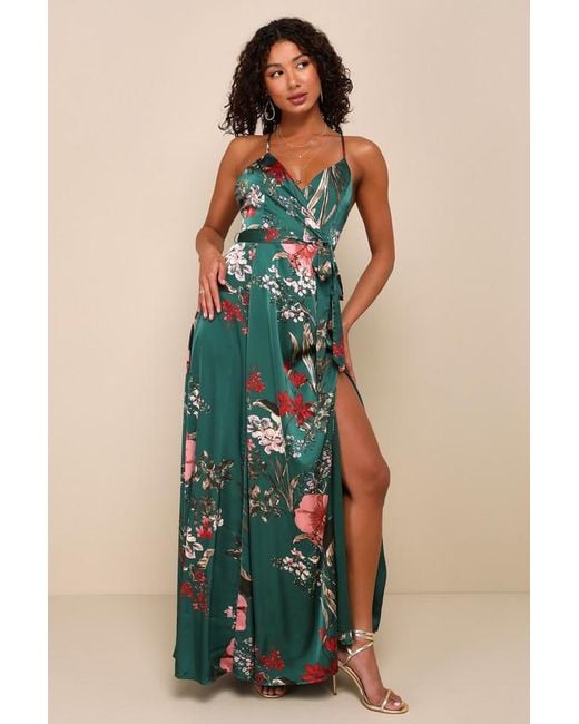 Lulus Blue Still The One Floral Print Satin Maxi Dress