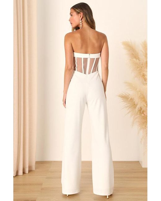 Lulus Natural Fashionista Nights Strapless Bustier Wide-Leg Jumpsuit