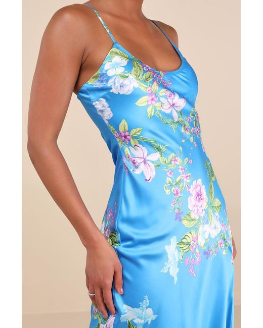 Lulus Blue Donna Floral Sleeveless Slip Maxi Dress