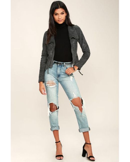 Lulus Black Ready For Anything Charcoal Suede Moto Jacket