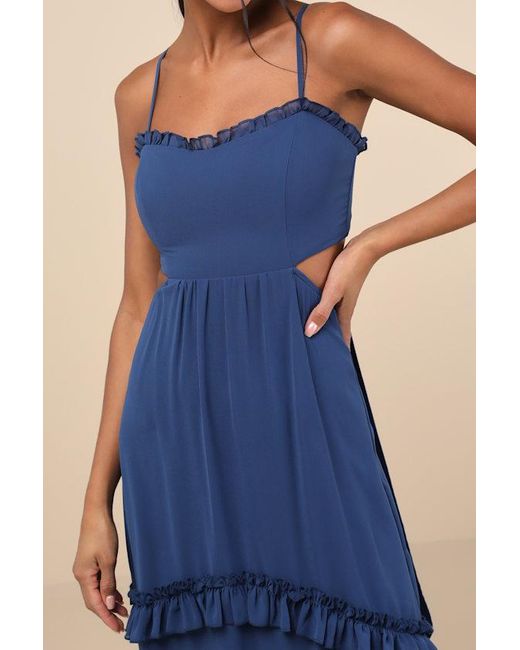 Lulus Blue Pronounced Perfection Cutout Tie-Back Maxi Dress