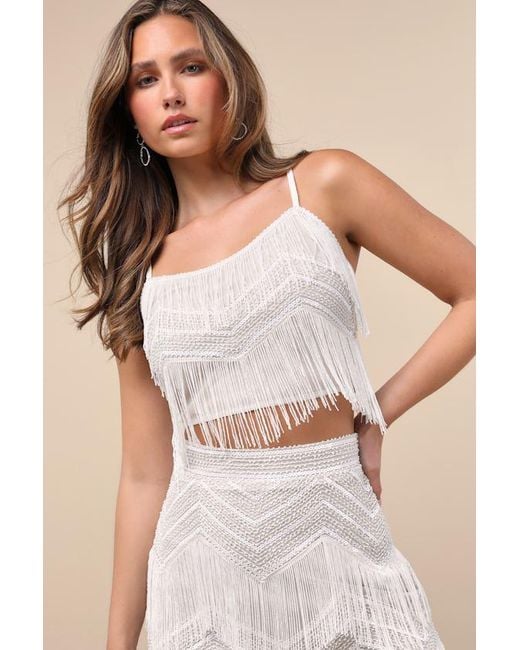 Lulus Natural Soiree Of The Decade Sequin Fringe Two-Piece Mini Dress