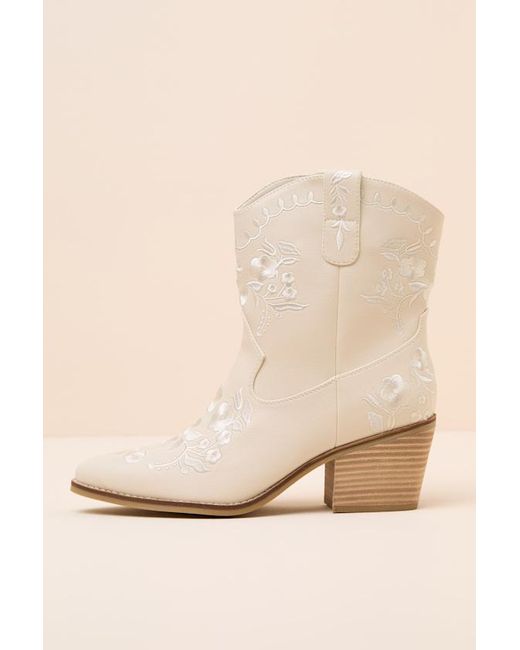 MIA Natural Calico Embroidered Western Ankle Booties