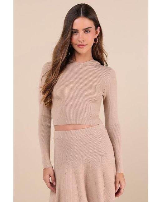 Lulus Natural Delightful Duo Ribbed Hooded Two-Piece Sweater Mini Dress