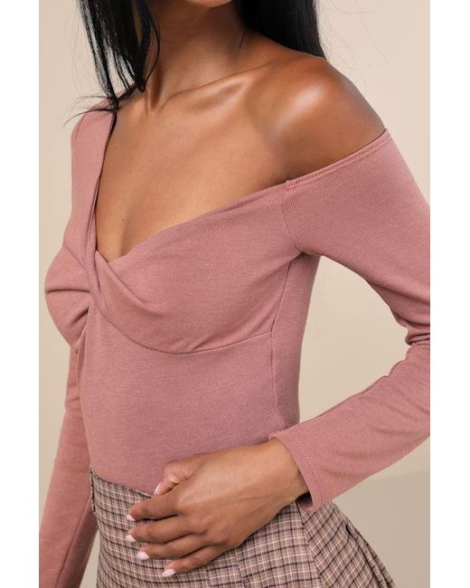 Lulus Pink Adorable Simplicity Rusty Rose One-Shoulder Sweater Top