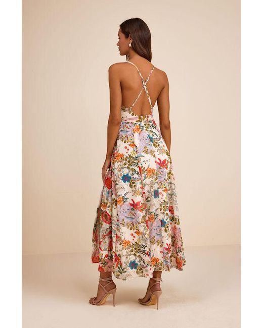 Lulus Natural Amara Multi Paisley Print Wrap Midi Dress