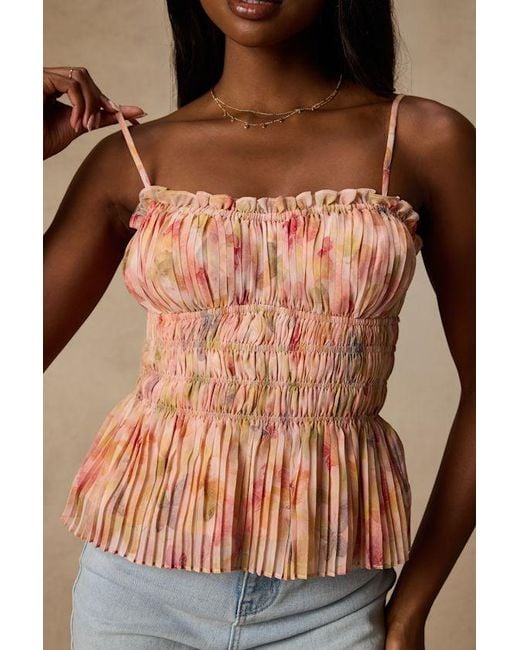 Lulus Brown Demeter Blush Multi Floral Peplum Tank Top