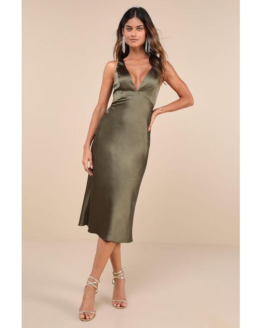 Lulus Natural Unmatched Elegance Satin Sleeveless Midi Dress