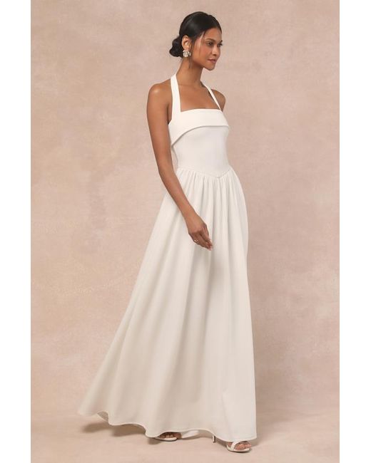 Lulus Natural Telia Halter Basque Waist Maxi Dress