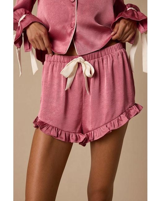 Lulus Pink Kelda Satin Ruffled Two-Piece Pajama Set