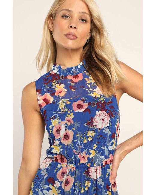 Lulus Blue In My Dreams Floral Print Midi Dress