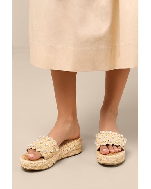 Dolce Vita Caper Pearl Light Natural Raffia Platform Slide Sandals