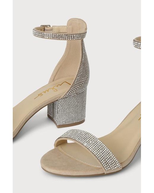 Lulus Gray Harper Rhinestone Natural Suede Ankle Strap Heels