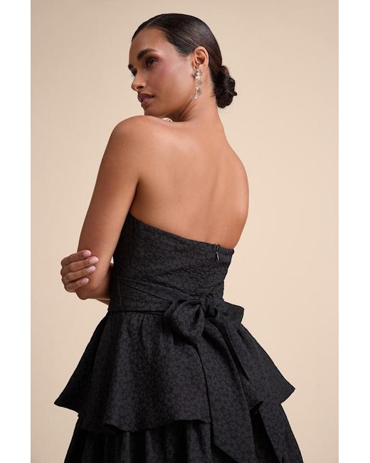 Lulus Black Truly Marvelous Jacquard Strapless Tiered Midi Dress