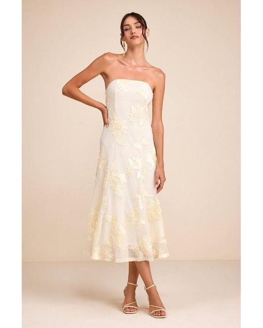 Lulus Natural Taden Mesh Floral Applique Midi Dress