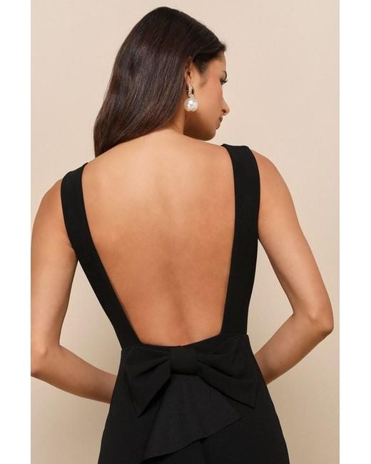 Lulus Black Exquisite Refinement Backless Bow Ruffled Maxi Dress