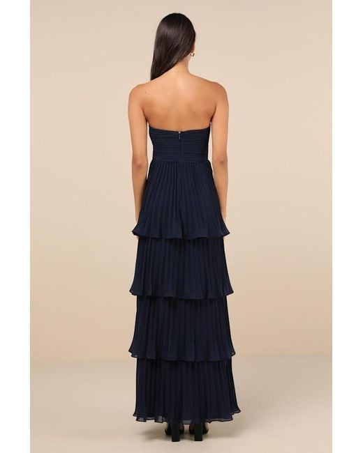 Lulus Blue Seriously Sensational Strapless Tiered Maxi Dress