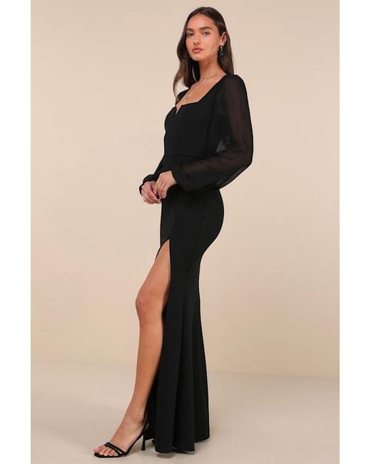 Lulus Black Composed Elegance Balloon Sleeve Mermaid Maxi Dress