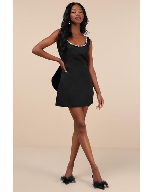 sachin and babi light blue dress The Frolic Cloe Rhinestone Backless Bow Mini Dress in Black