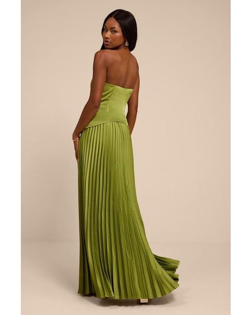 Lulus Green Makani Lime Satin Bustier Maxi Dress