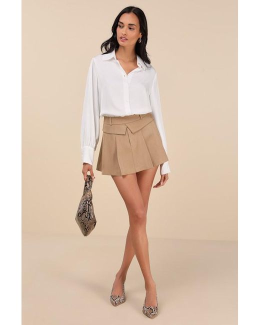 Lulus Natural On It Khaki Pleated Mini Skirt