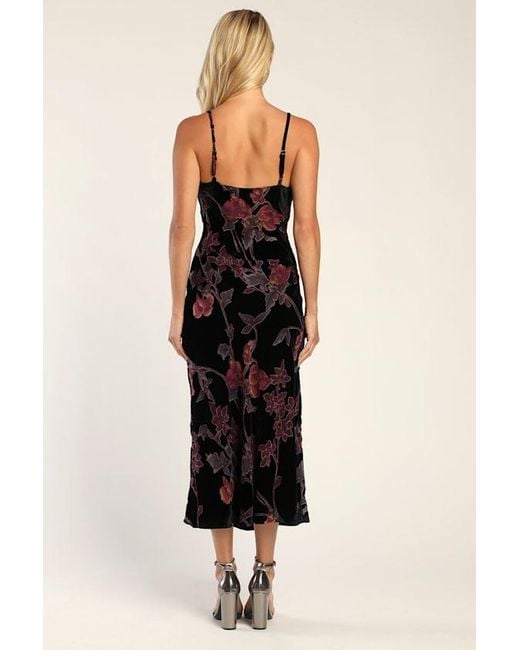 Lulus Black Divine Allure Floral Burnout Velvet Midi Dress