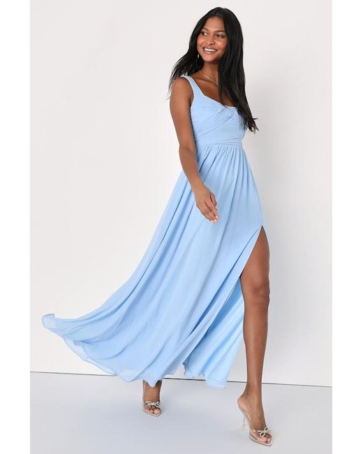 Lulus Blue Sensational Moment Pleated Maxi Dress