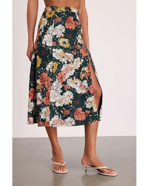 Lulus White Bliss Me Emerald Floral Print Midi Skirt