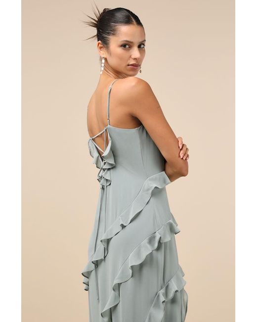 Lulus Blue Fancy Sweetness Ruffled Lace-Up Sleeveless Maxi Dress
