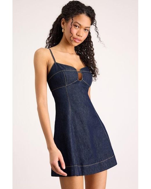 Lulus Blue Faida Dark Wash Denim Skater Mini Dress