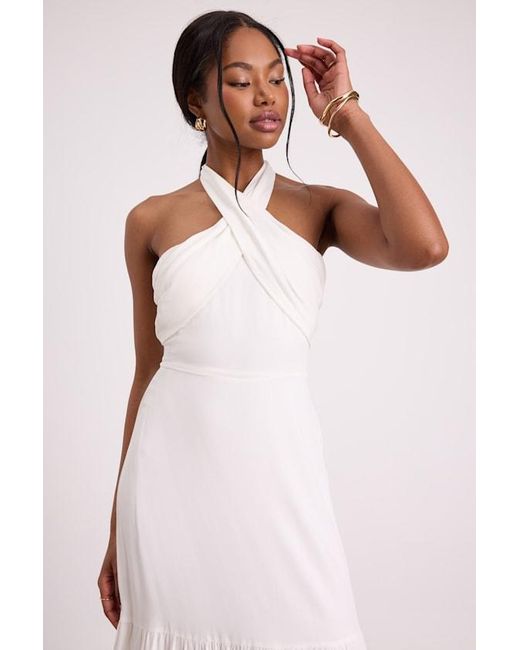 Lulus Pink Always Eye-Catching Tiered Halter Midi Dress