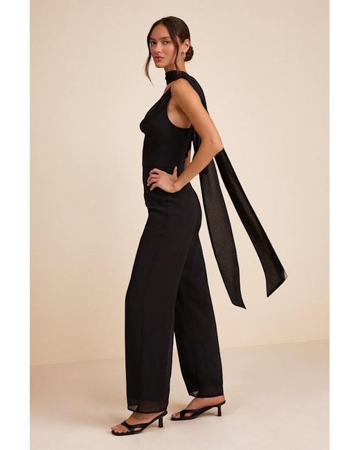 Lulus Natural Kelila Cowl Neck Jumpsuit And Scarf Set
