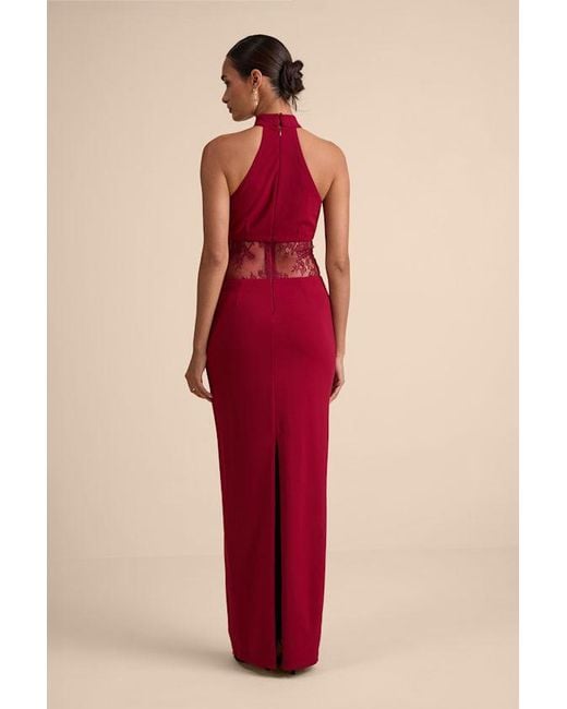 Lulus Red Vira Mock Neck Lace Cutout Maxi Dress