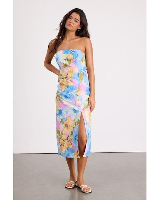 Lulus White Bold Tendencies Floral Strapless Cutout Midi Dress