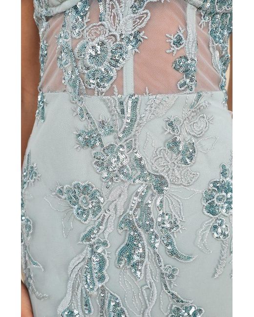 Lulus Blue Unreal Date Sequin Embroidered Strapless Mini Dress