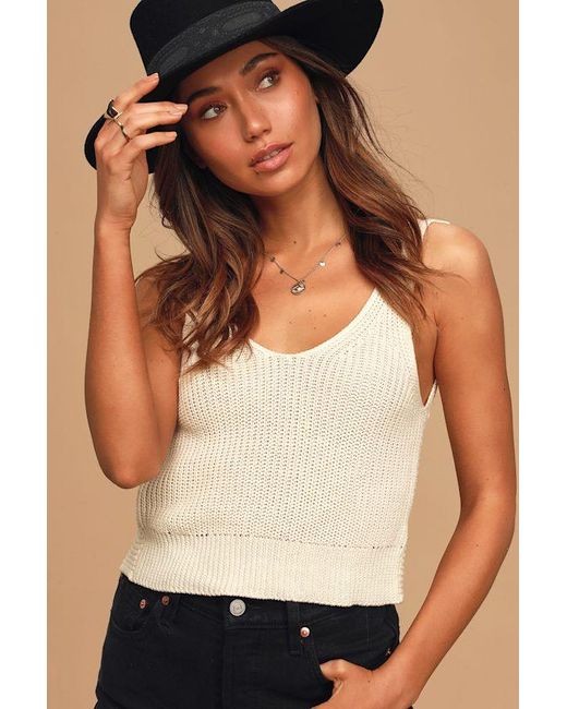 Lulus Black Let's Get Away Cream Knit Twist Back Tank Top