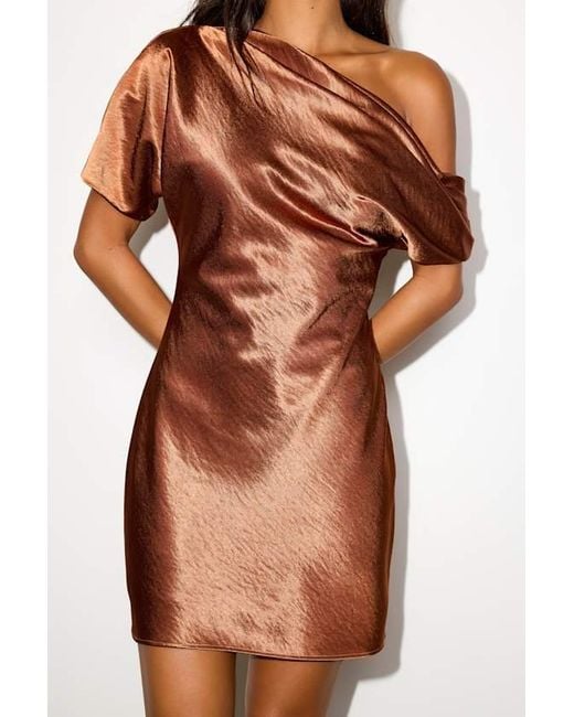Lulus Orange Maralina Rust Satin Asymmetrical Mini Dress