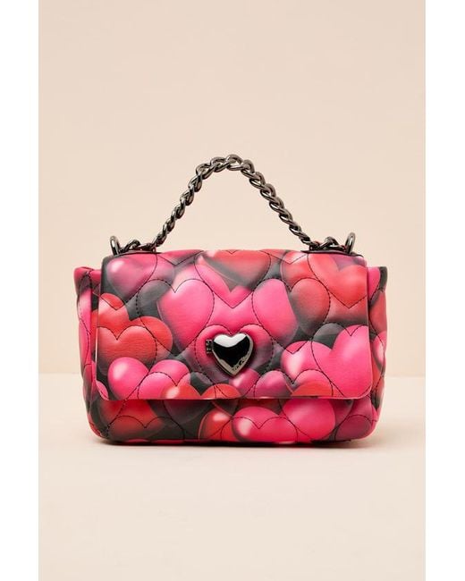 Betsey Johnson Pink Bubble Hearts Embroidered Crossbody Bag