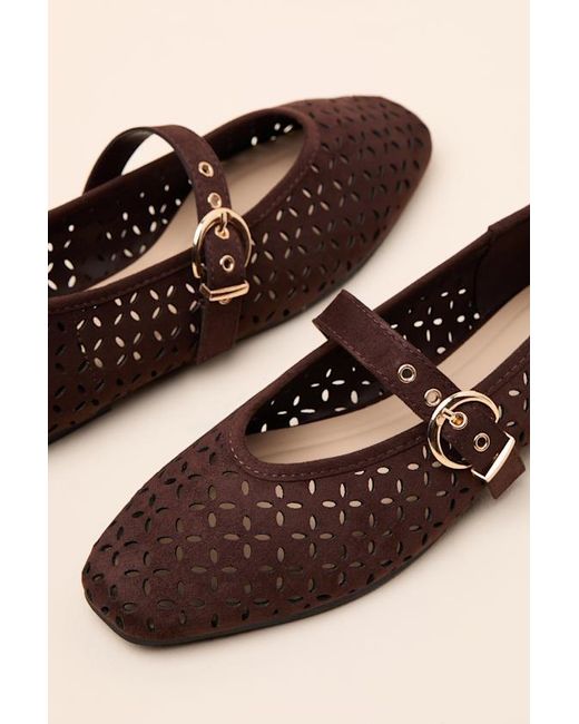 Lulus Brown Nanette Eyelet Buckle Ballet Flats