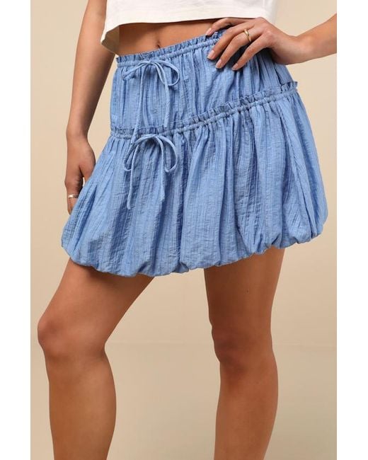 Lulus Blue Kirsty Striped Tiered Drawstring Bubble-Hem Mini Skirt