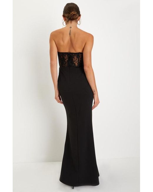 Lulus Black Sultry Persona Lace Strapless Bustier Mermaid Maxi Dress