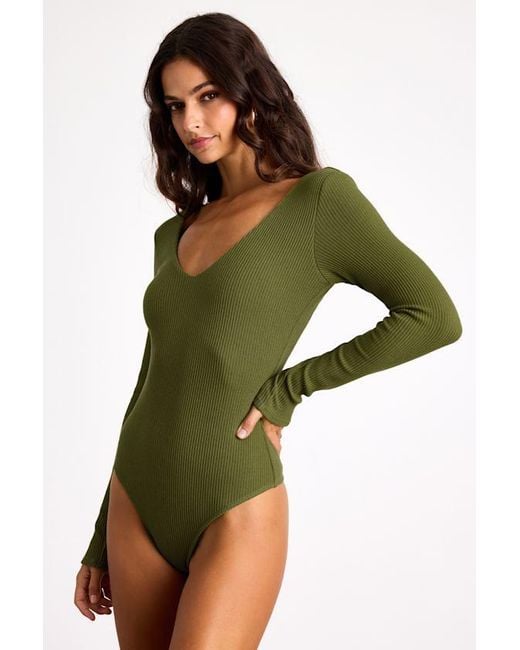 Lulus Green Easygoing Chic Long Sleeve Bodysuit