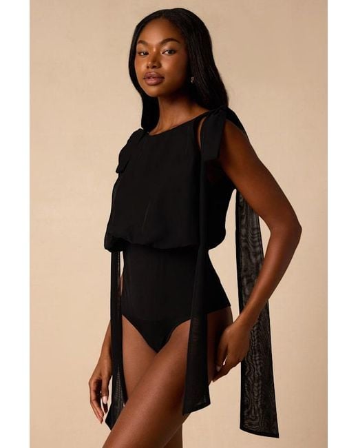 Lulus Black Leonie Tie-Strap Bodysuit