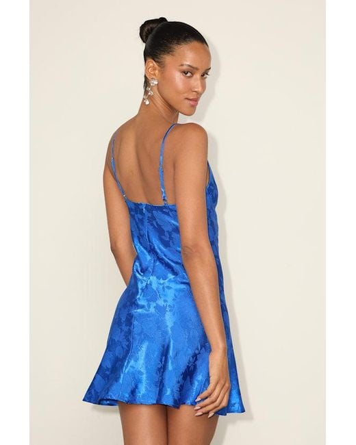 Lulus Blue Close To Your Heart Satin Jacquard Cowl Slip Dress