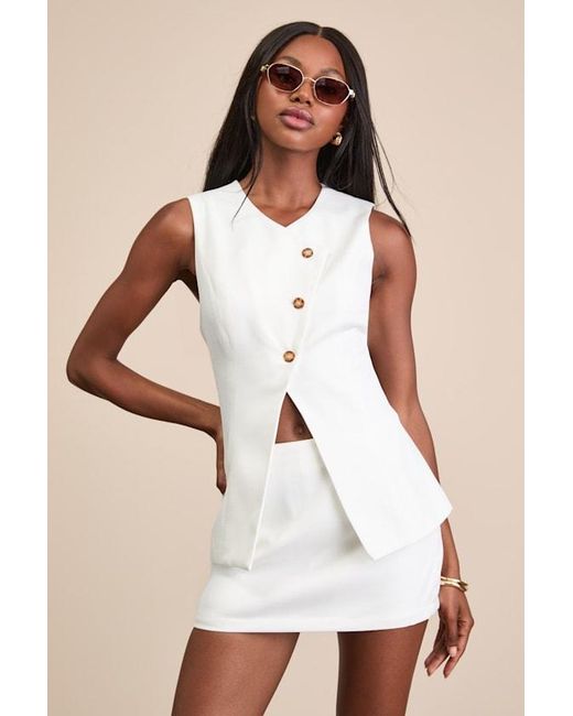 Lulus Natural Teslee Textured Asymmetrical Vest Top