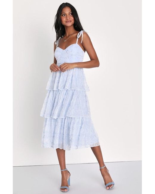 Lulus White Vineyard Visit Embroidered Tie-Strap Tiered Midi Dress
