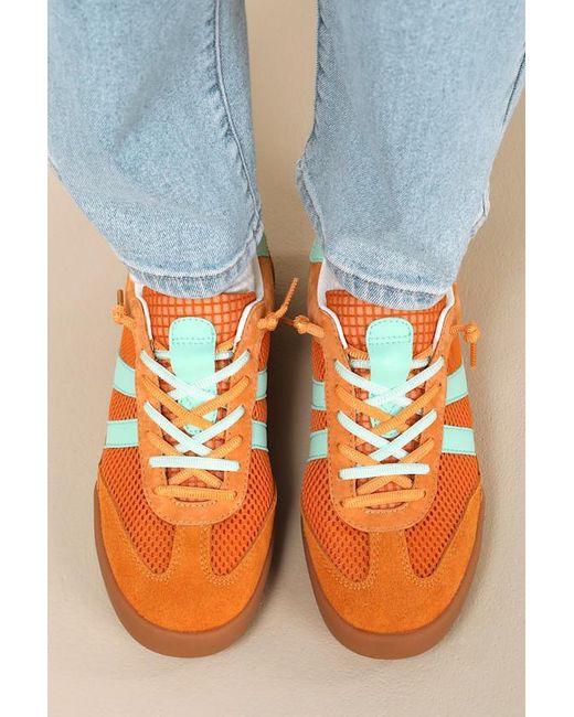 Steve Madden Orange Verdict Multi Suede Leather Lace-Up Sneakers