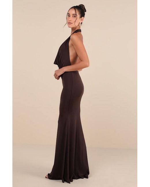 Lulus Natural Eye-Catching Silhouette Dark Cowl Neck Halter Maxi Dress