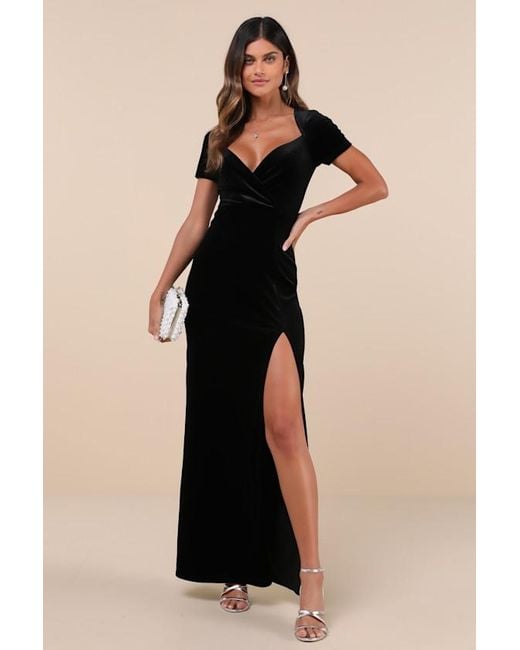 Lulus Black Eternal Elegance Velvet Short Sleeve Maxi Dress