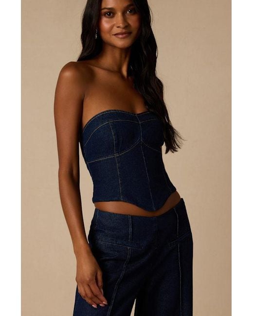 Lulus Blue Denna Dark Wash Denim Strapless Top